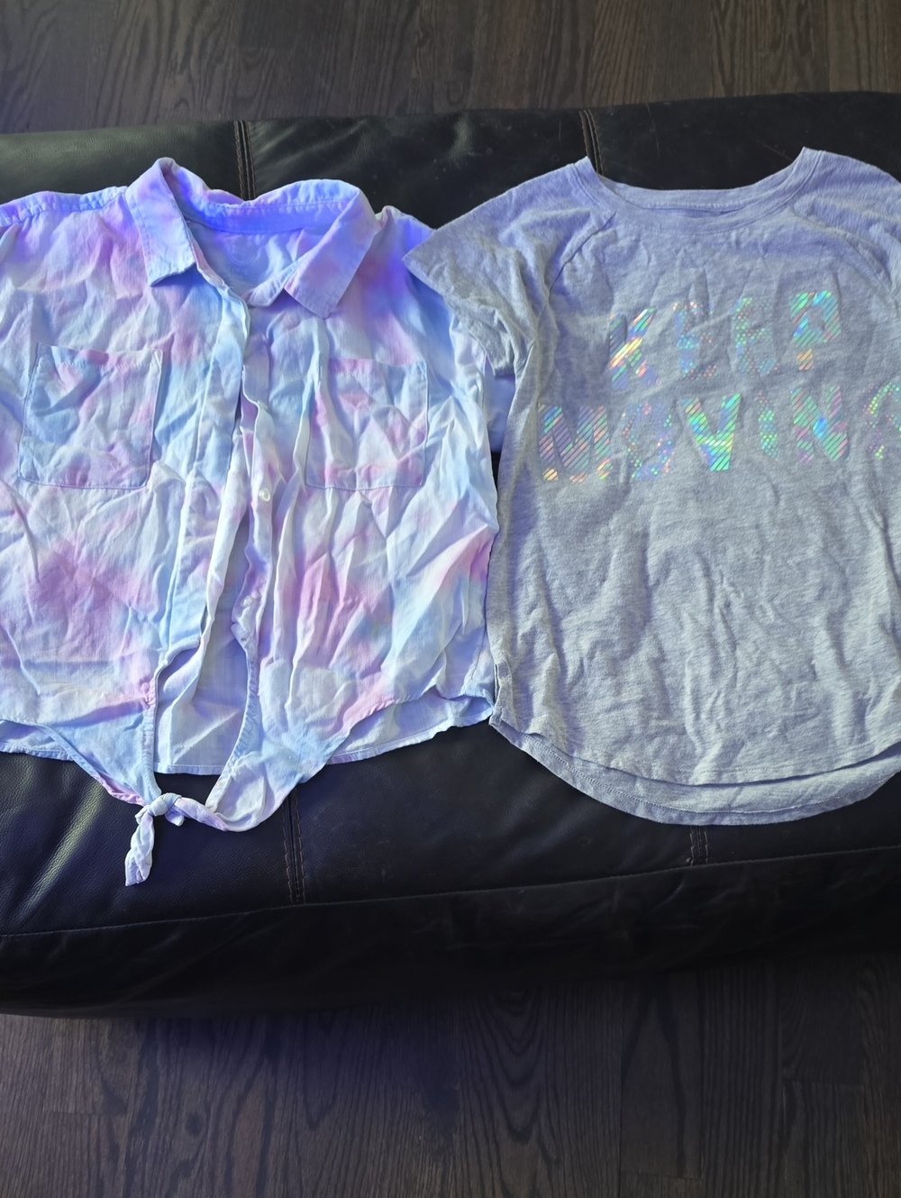 Girls' Light Blue Tie-Front Shirt and Gray Graphic Tee Set